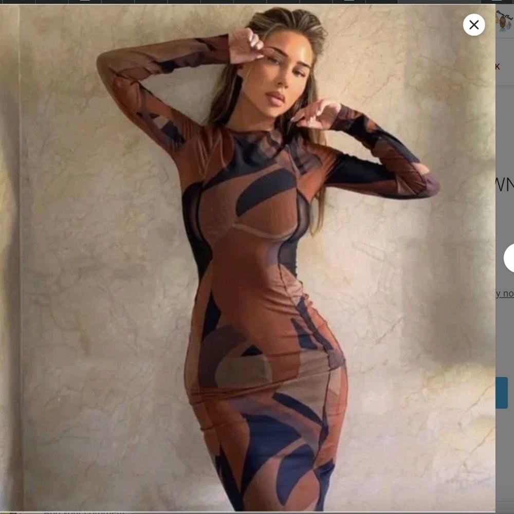 House of CB Brown and Black Midi Dress